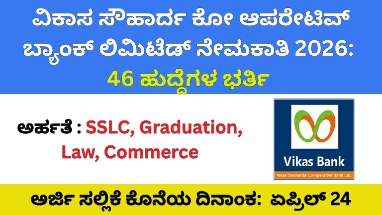 Vikas Souharda Co-operative Bank Recruitment 2026